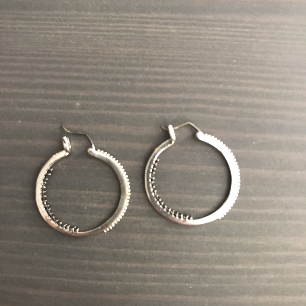 Diamond/Black Stone Hoop Earrings